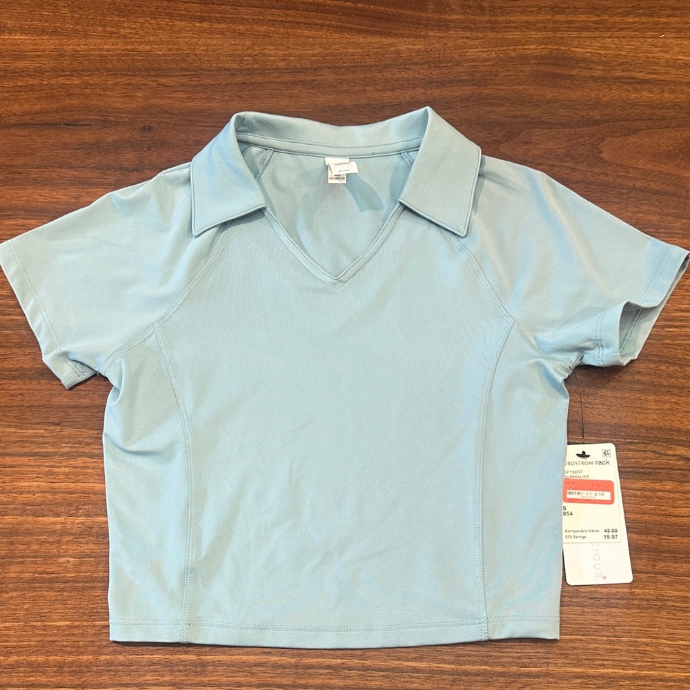 Yogalicious Light Blue V-Neck Polo Crop Top